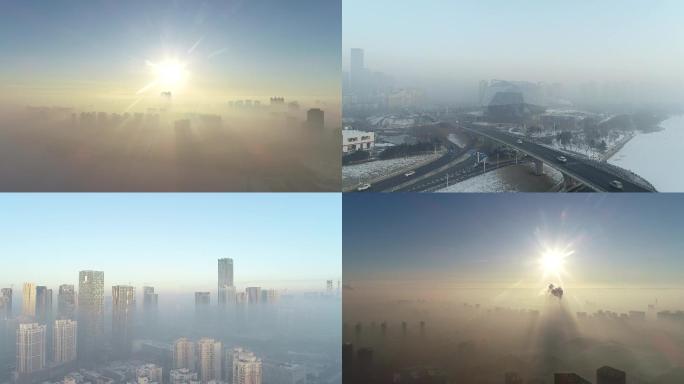 城市雾霾、雾、光、太阳、逆光、污染