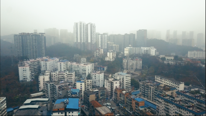 【4K】十堰市茅箭区雾霾城市航拍