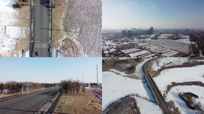 【航拍】沈阳冬季、沈北浦河道路、农村冬天