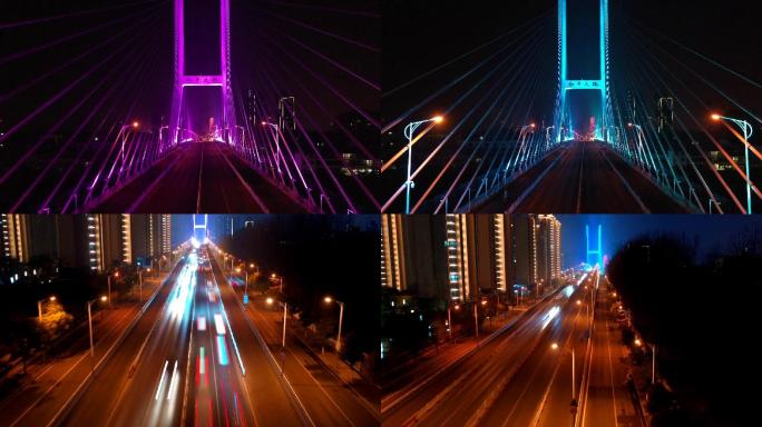 航拍徐州和平大桥夜景灯光