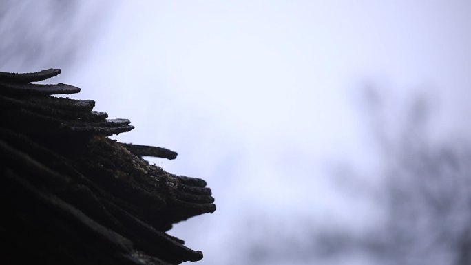 小溪屋檐雨滴写意