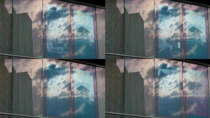 4K商场玻璃的云层太阳映像和LED画面