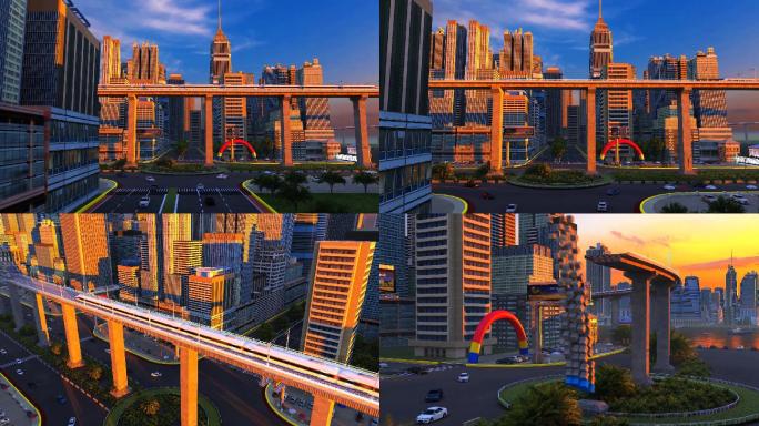 高铁动车城市交通建设发展桥梁生长延伸动画
