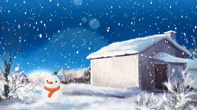 唯美梦幻冬季下雪雪景雪人房屋背景视频