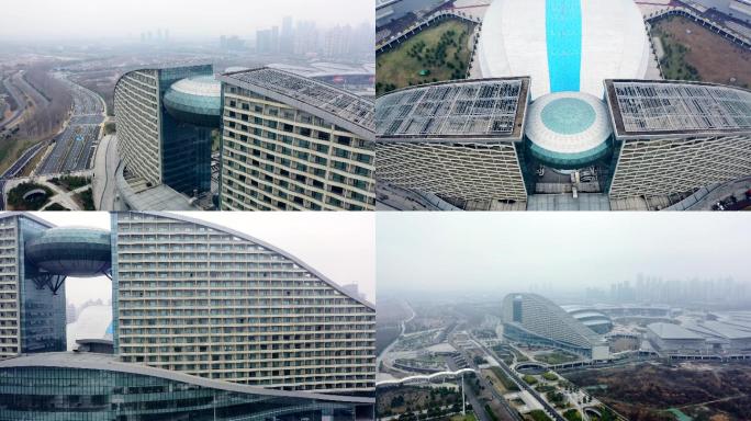 湖北武汉洲际酒店博览中心航拍4K