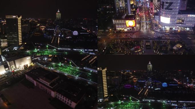 航拍杭州武林广场市中心夜景