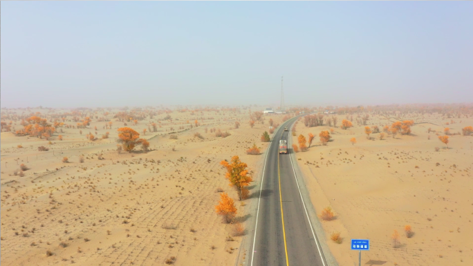 新疆旅游地-沙漠公路（秋景）