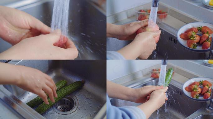 4K洗水果-生活用水-清洗水果-黄瓜草莓