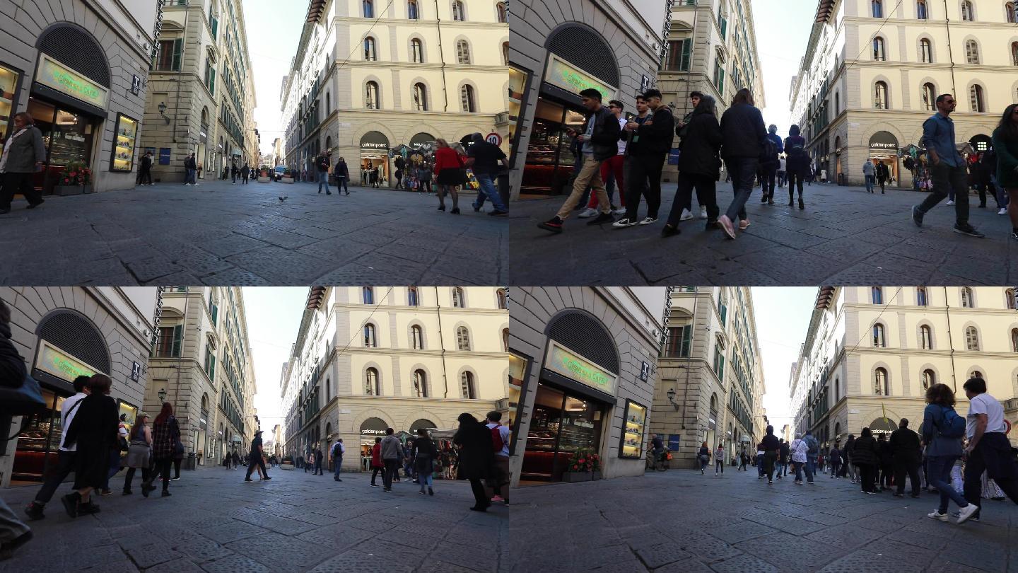 欧洲意大利商业街人群延时摄影