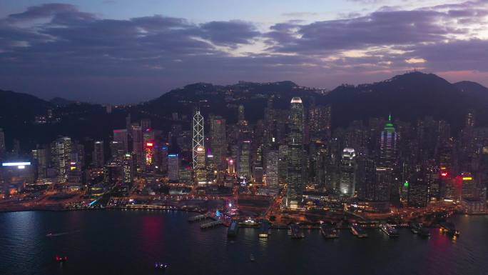中国香港维多利亚港航拍夜景