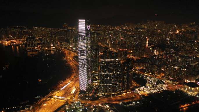 中国香港维多利亚港航拍夜景