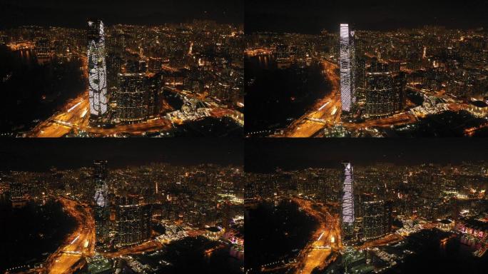 中国香港维多利亚港航拍夜景