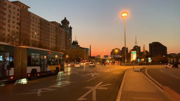 北京二环晚霞夜景