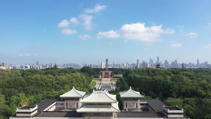 南京雨花台纪念碑航拍城市