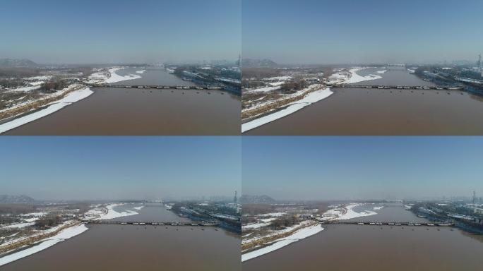 济南黄河洛口浮桥雪景