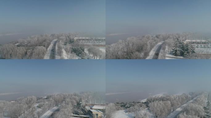 山东济南黄河沿岸雪景