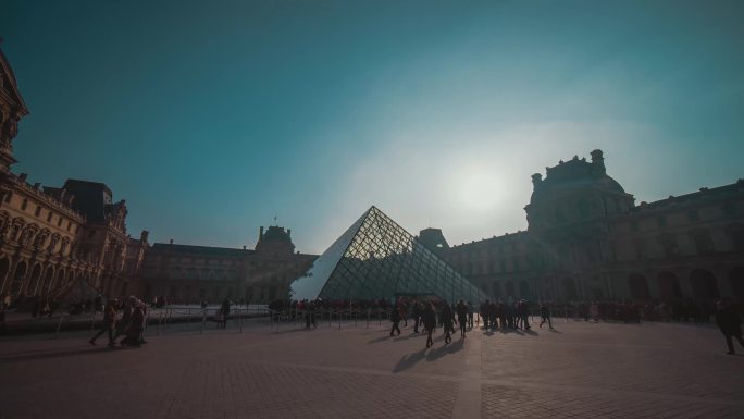 卢浮宫金字塔法国巴黎移动延时4K