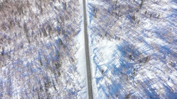 航拍黑龙江冰天雪地雪路4K