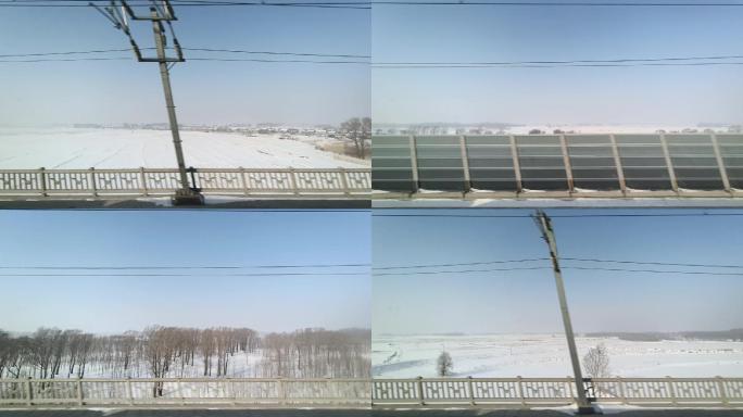 高铁窗外冬季东北乡村农田过年
