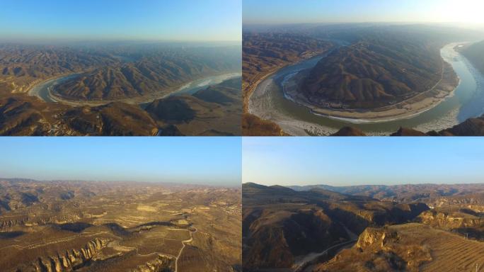 黄河流过的陕北地貌和村庄