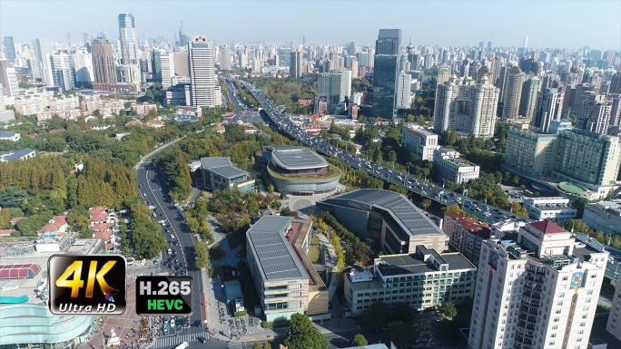 上海航拍4K国际舞蹈中心虹桥路延安路高架