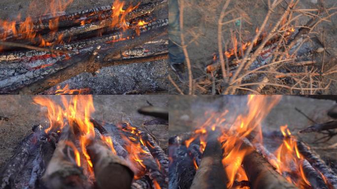 4K-原素材-木头着火