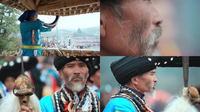 民族视频云南傈僳族阔时节开幕式鼓手和头人