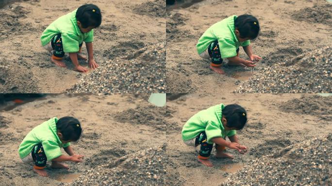 升格视频，农村赤脚玩泥沙的小孩