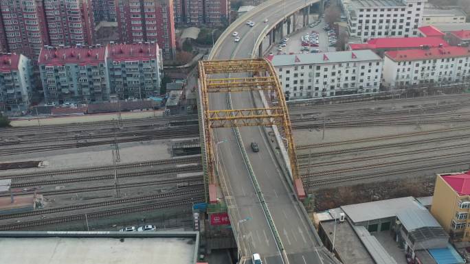 航拍济南顺河高架铁路桥4k2020