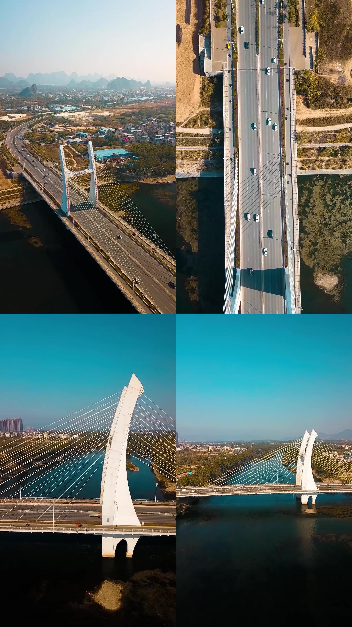 航拍桂林竖拍竖屏南洲大桥公路桥梁交通