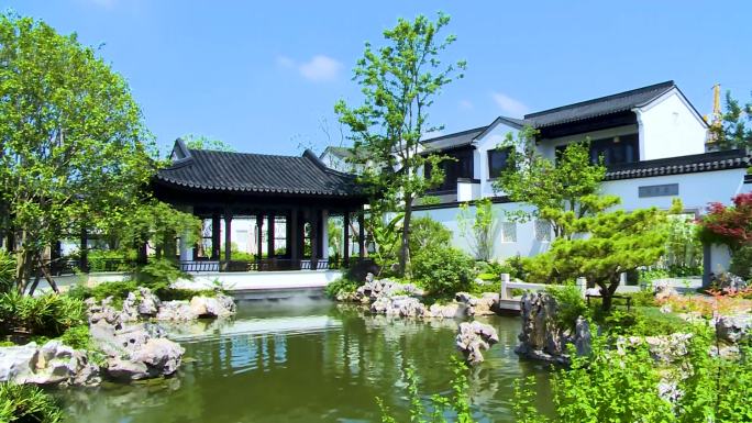 中式园林别墅竹林