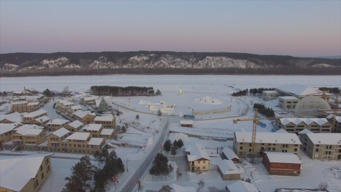 黑龙江漠河北极村雪景航拍东北北极村商用