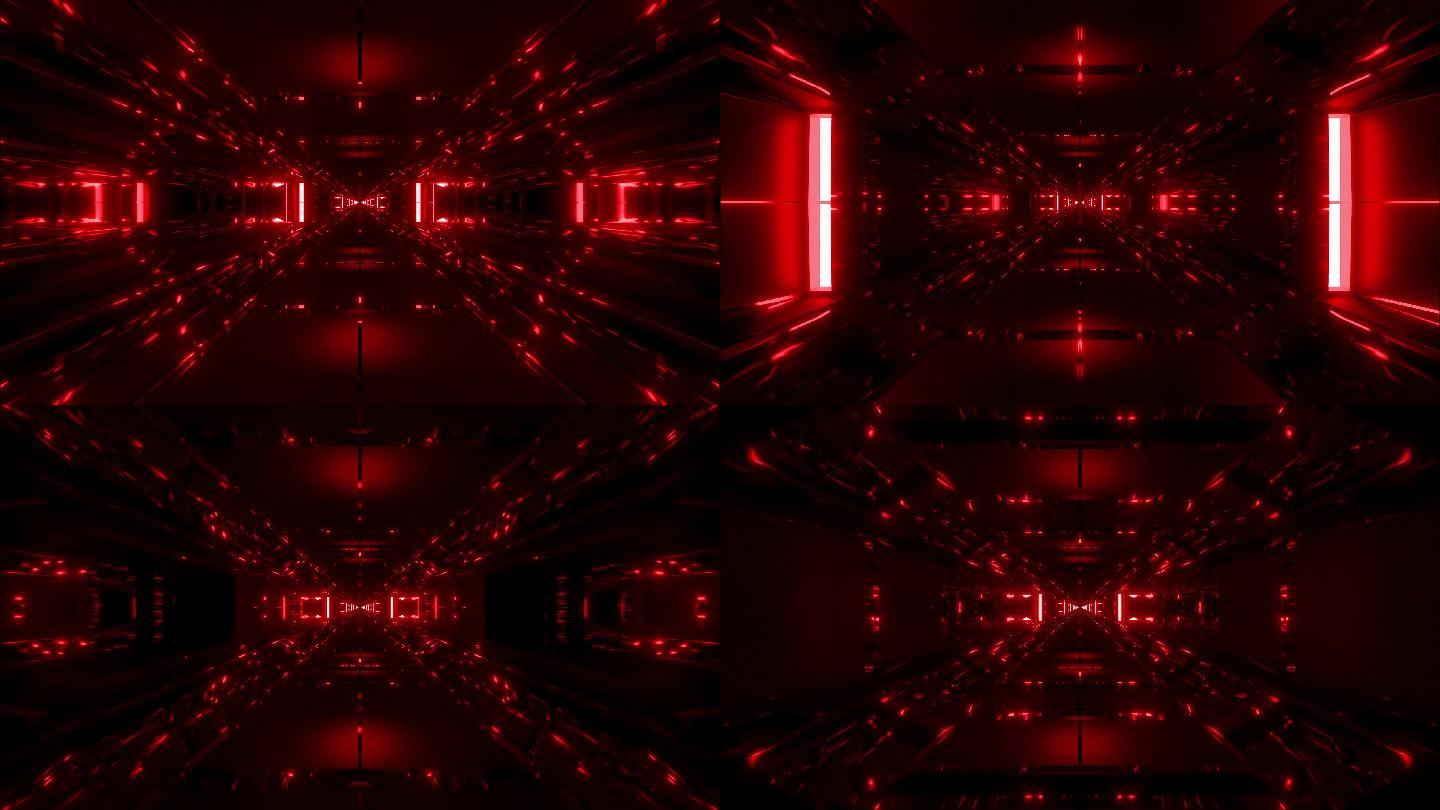 4k黑红色时光隧道穿梭光影动感酷炫