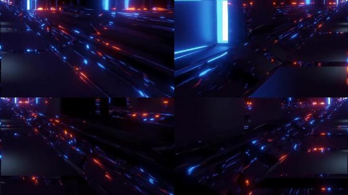 宽屏巨幅蓝红色光线隧道穿梭视频