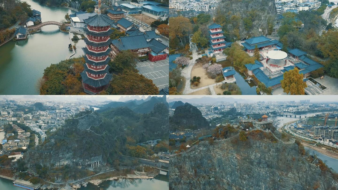 航拍木龙湖公园虞山公园叠彩山