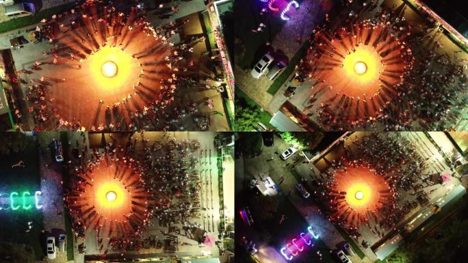 [有版权]航拍篝火人群欢呼4k原始素材