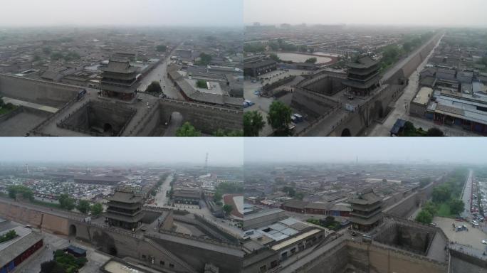 航拍冬天山西平遥古城