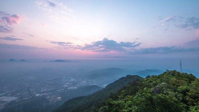 紫帽山顶清晨日出延时4K