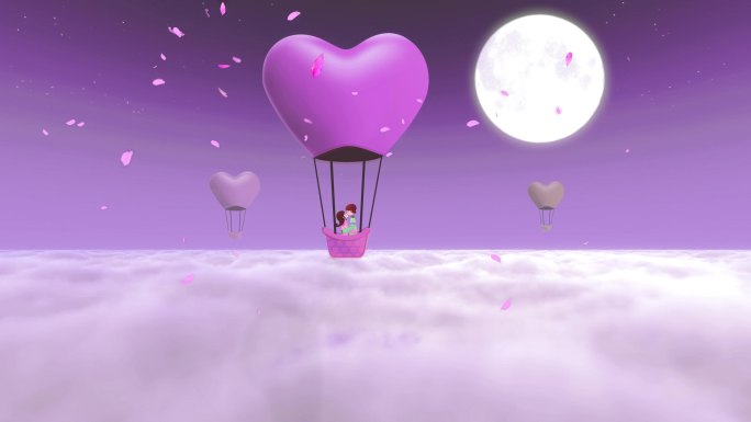 4k情人节恋人热气球云海流星