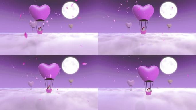 4k情人节恋人热气球云海流星