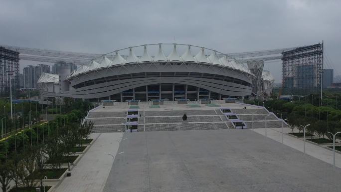 航拍武汉体育中心无人体育场