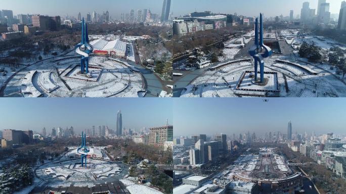 4k济南泉城广场泉标雪景