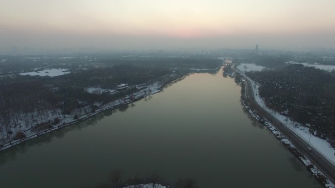 扬州宋夹城雪景航拍