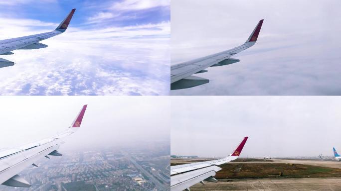 实拍飞机在云中穿梭和降落的镜头