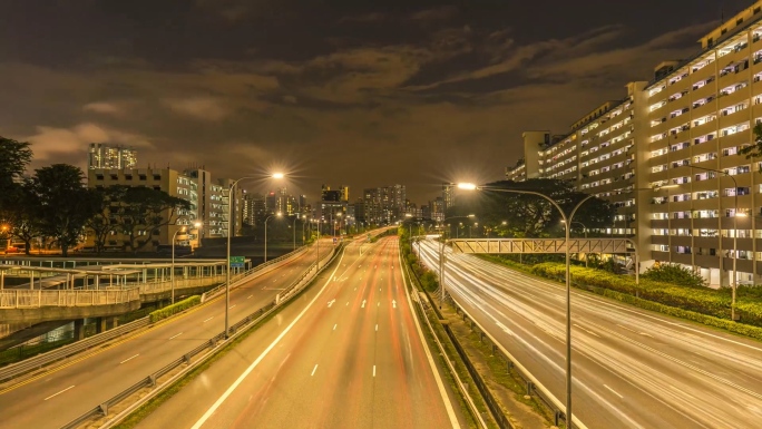 高速公路白天到夜晚城市延时