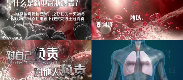 武漢新冠狀病毒感染危害人體動畫過程