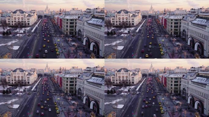 莫斯科城市马路道路车流塞车实拍