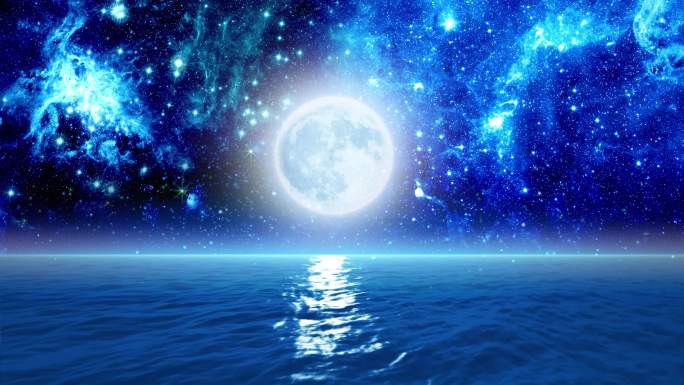 4K月夜下海洋星空循环舞台背景素材
