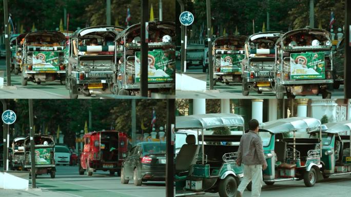 东南亚视频泰国街头三轮出租车
