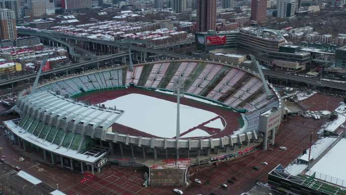 航拍济南山东省体育中心雪景2020最新